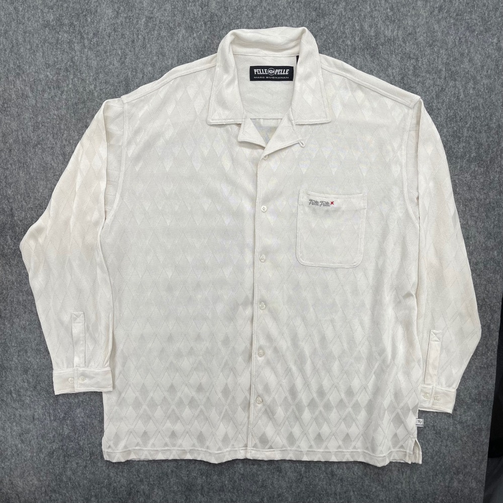 Pelle Pelle Marc Buchanan Shirt Mens 3XL Cream Diamond Jacquard Knit Button Down
